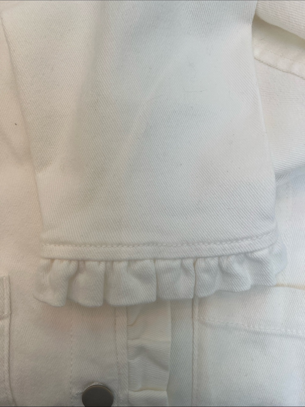 Ladies' Ivory Ruffle-Trim Button-Front Jean Jacket - Picture 3 of 9